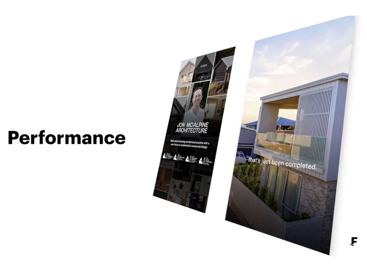 Jon McAlpine Architecture performance ads, shown on angled panels