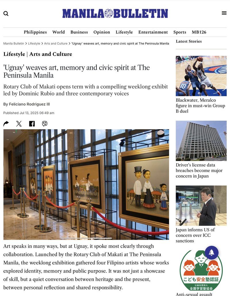 Manila Bulletin article on the Ugnay exhibit at The Peninsula Manila