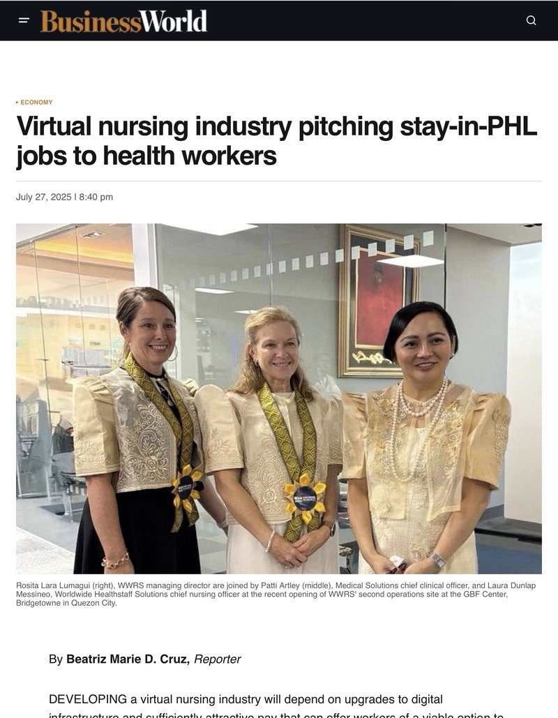 BusinessWorld article on the virtual nursing industry
