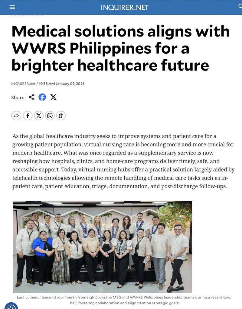 Inquirer.net article on Medical Solutions and WWRS Philippines