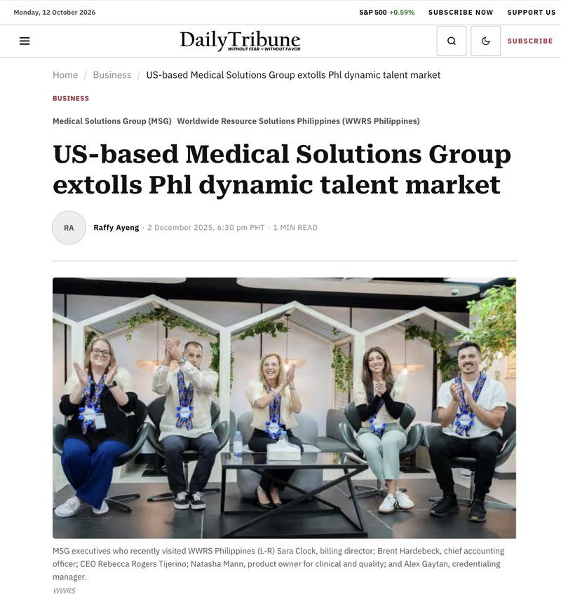 Daily Tribune article on Medical Solutions Group